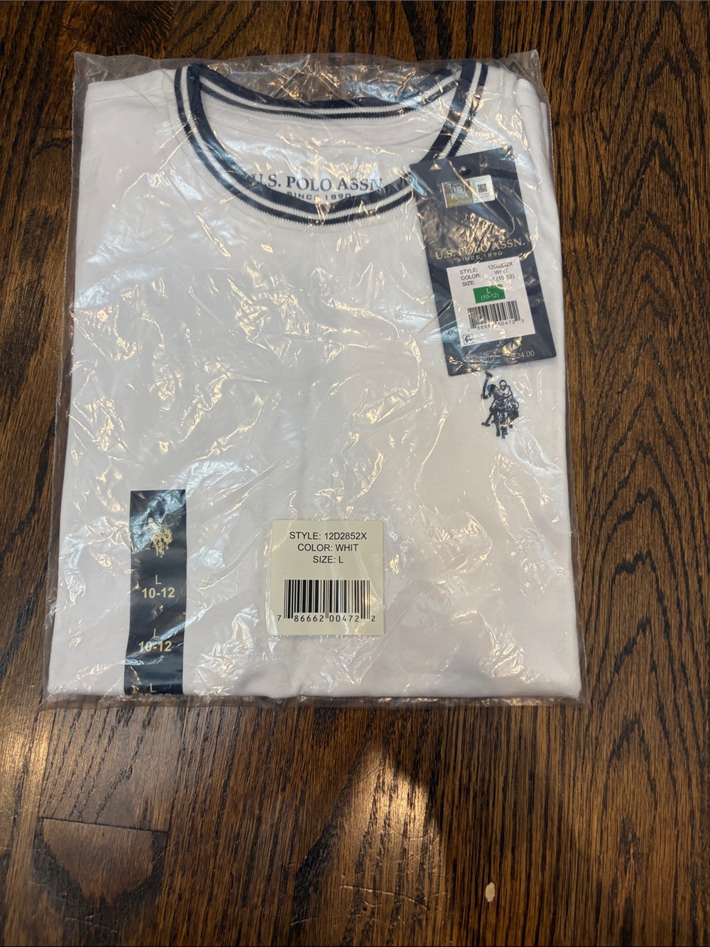 U.S. Polo Assn. White Short Sleeve Crewneck with Navy Trim